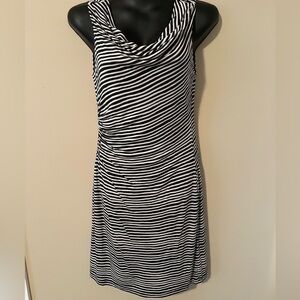 Loft Black and White Striped Dress -Size M